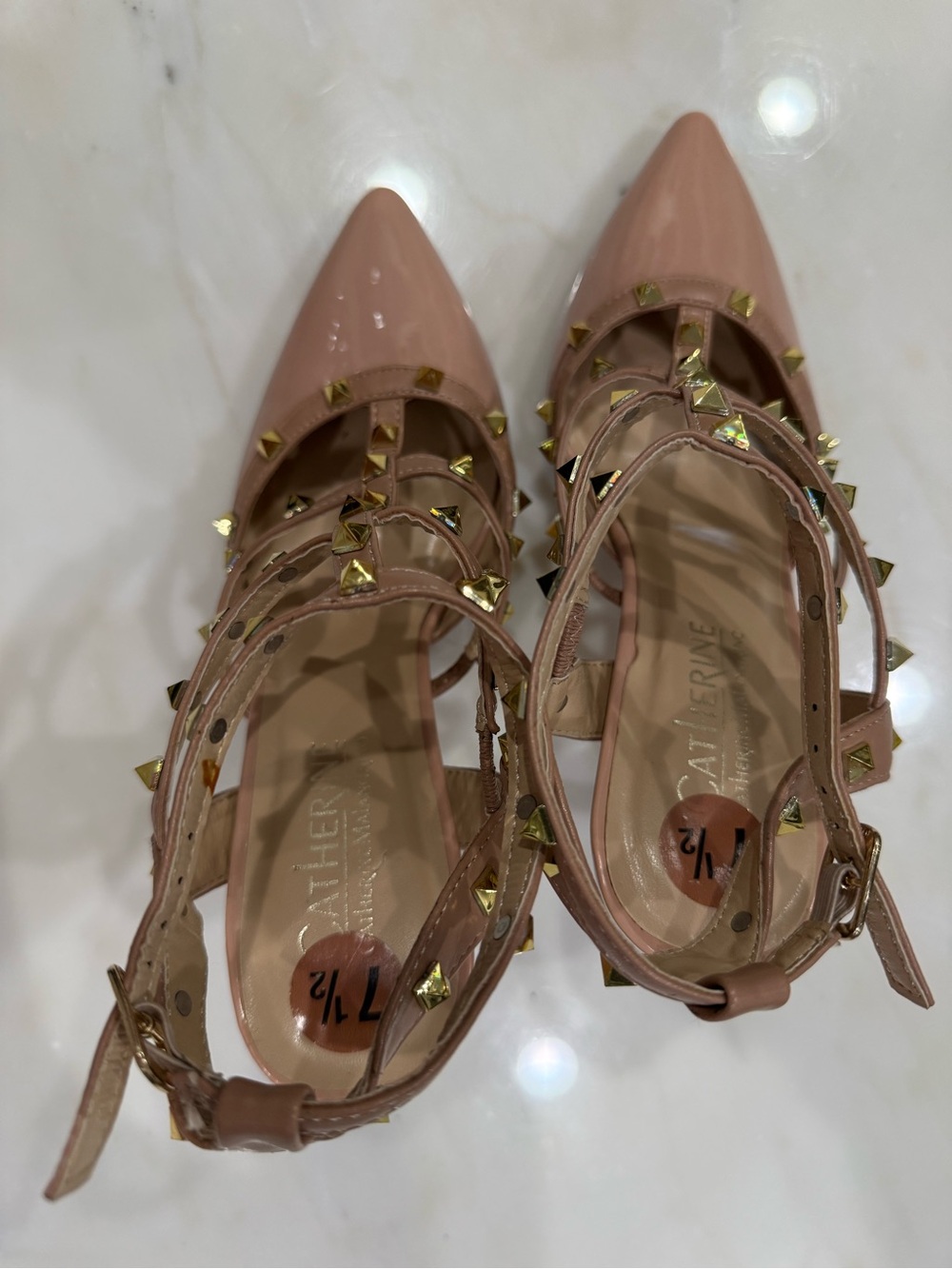 Catherine Malandrino Beige Studded Strappy Stiletto Heel Blush Pink - Picture 3 of 5